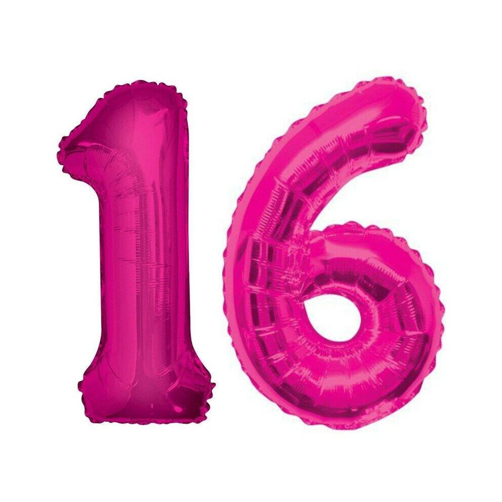 (Pink) Large Birthday Party Number 16 Foil Balloon Helium Air Decoration