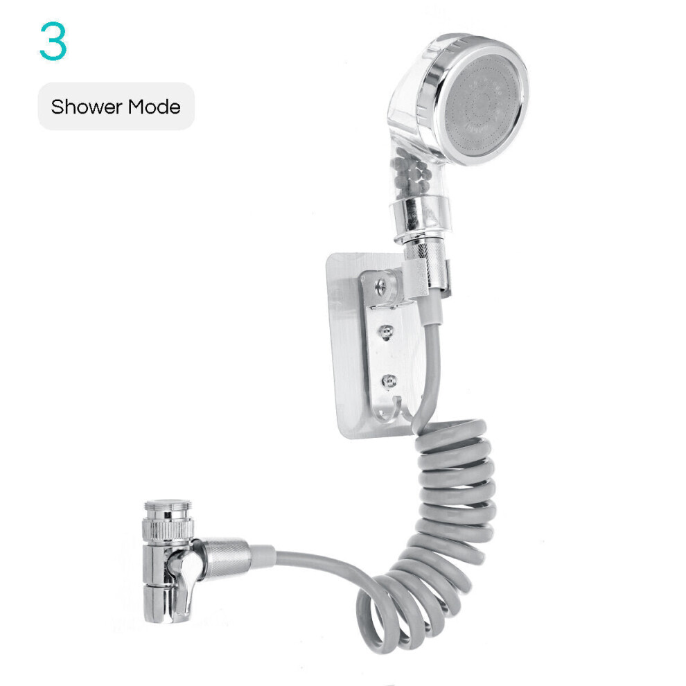 (Silver) Bathroom Wash Face Basin Water Tap External Shower Head Handheld Bidet Sprayer Jet Diverter Kit Set 3654659285294