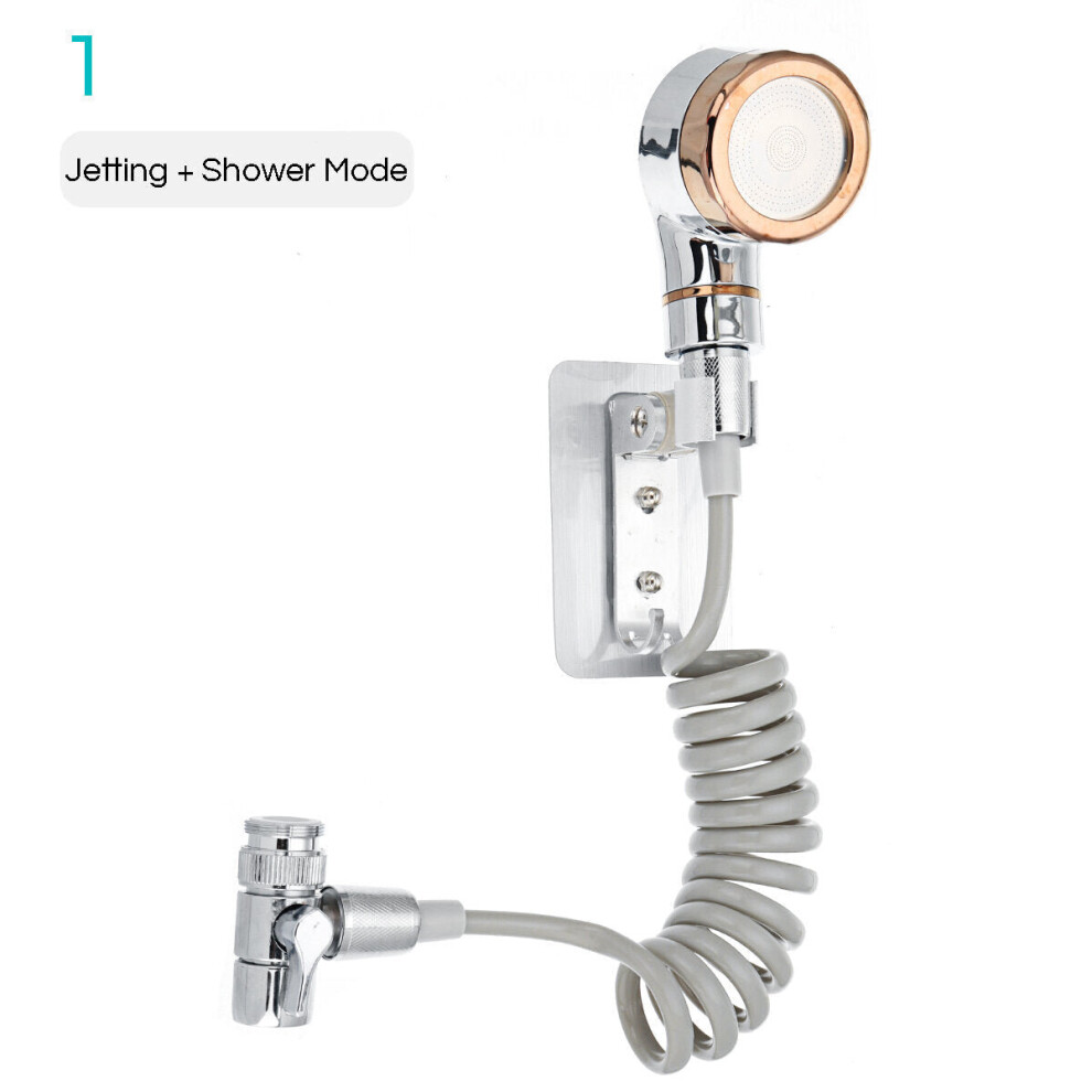 (Gold) Bathroom Wash Face Basin Water Tap External Shower Head HandHeld Bidet Sprayer Jet Diverter Kit Set