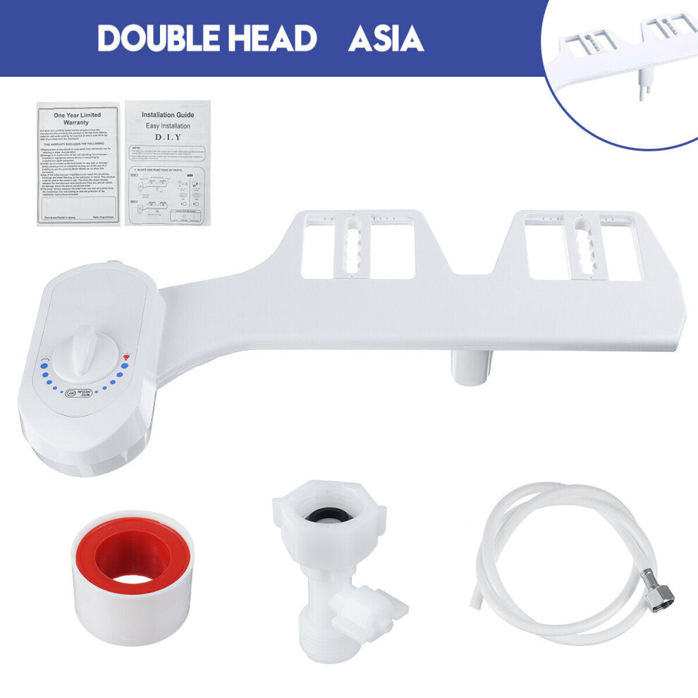 (Double Head Europe) 2 Modes Nozzles Toilet Bidet Seat Attachment Water Pressure Spray Non-Electric