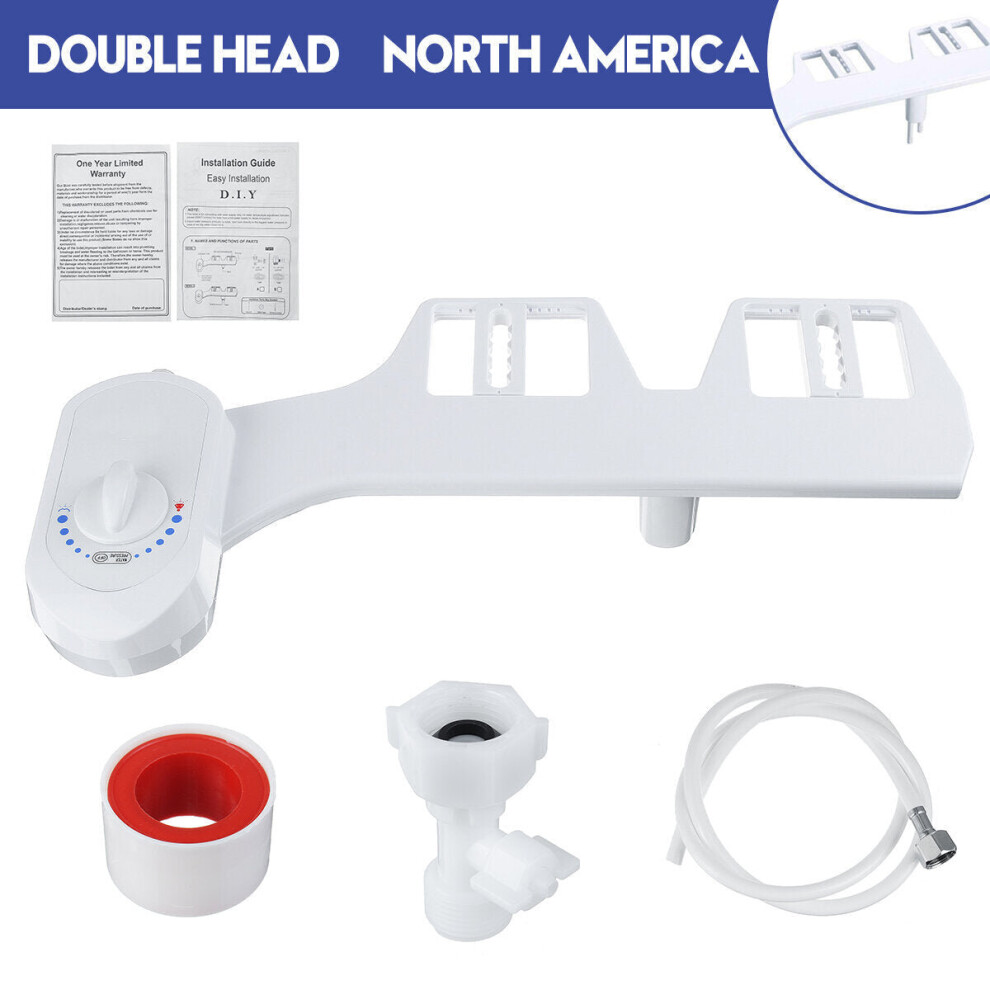 (Double Head Asia) 2 Modes Nozzles Toilet Bidet Seat Attachment Water Pressure Spray Non-Electric