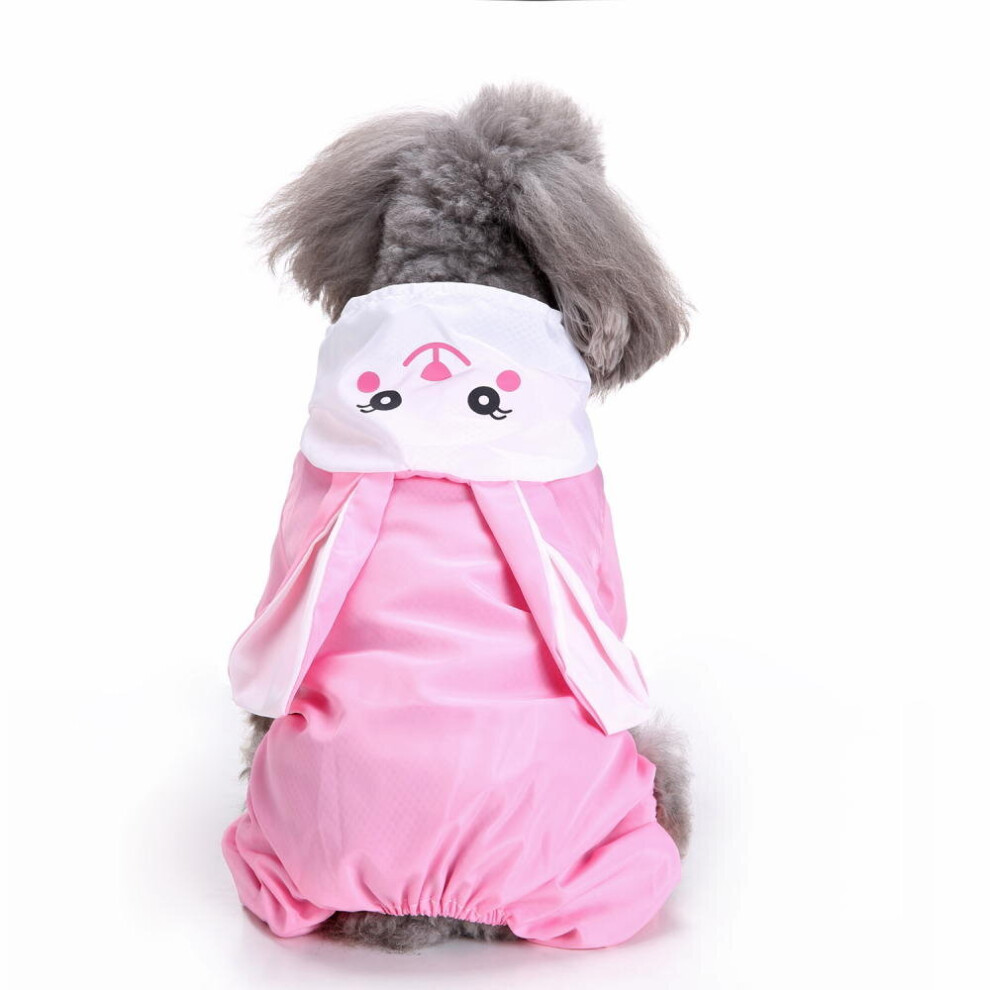 (S) Waterproof Dog Raincoat Cute Rabbit Cartoon Pattern Outdoor Hooded Rain Coat