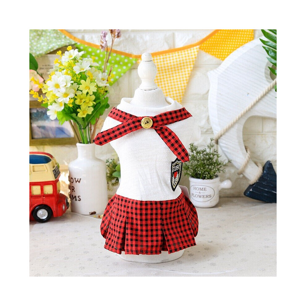 (Red, L) Pet skirts for Small Size Dogs With Gold Buckle Plaid Student Style Fashion Pet Dog Skirt