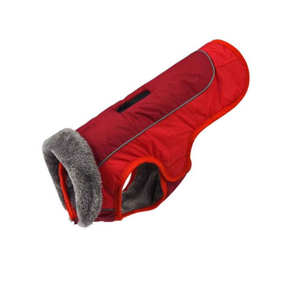 (Red, M) Winter Waterproof Dog Clothes Dog Jacket Vest Pet Warm Padded Coat Fur Collar