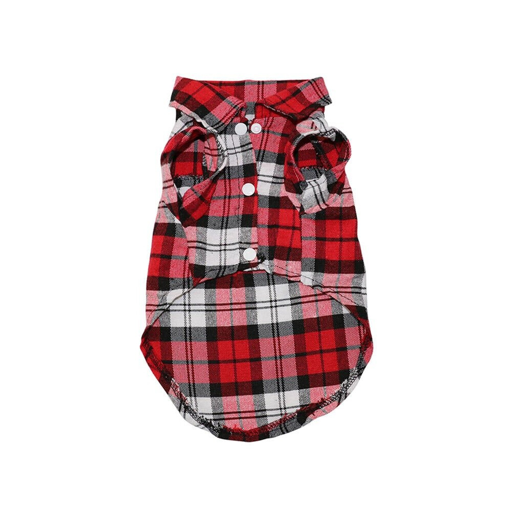 (Red, M) Pet Dog Clothes Soft Puppy Spring Summer Plaid Shirt Outfits Pet Clothing Pet T-shirt