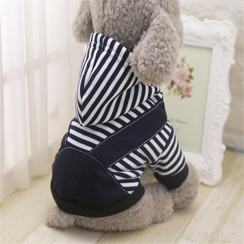 (Black, M) Pet Dog Winter Cotton Clothes Warm Soft Straps Stripe Color Hoodie Coats With Hat In All Size