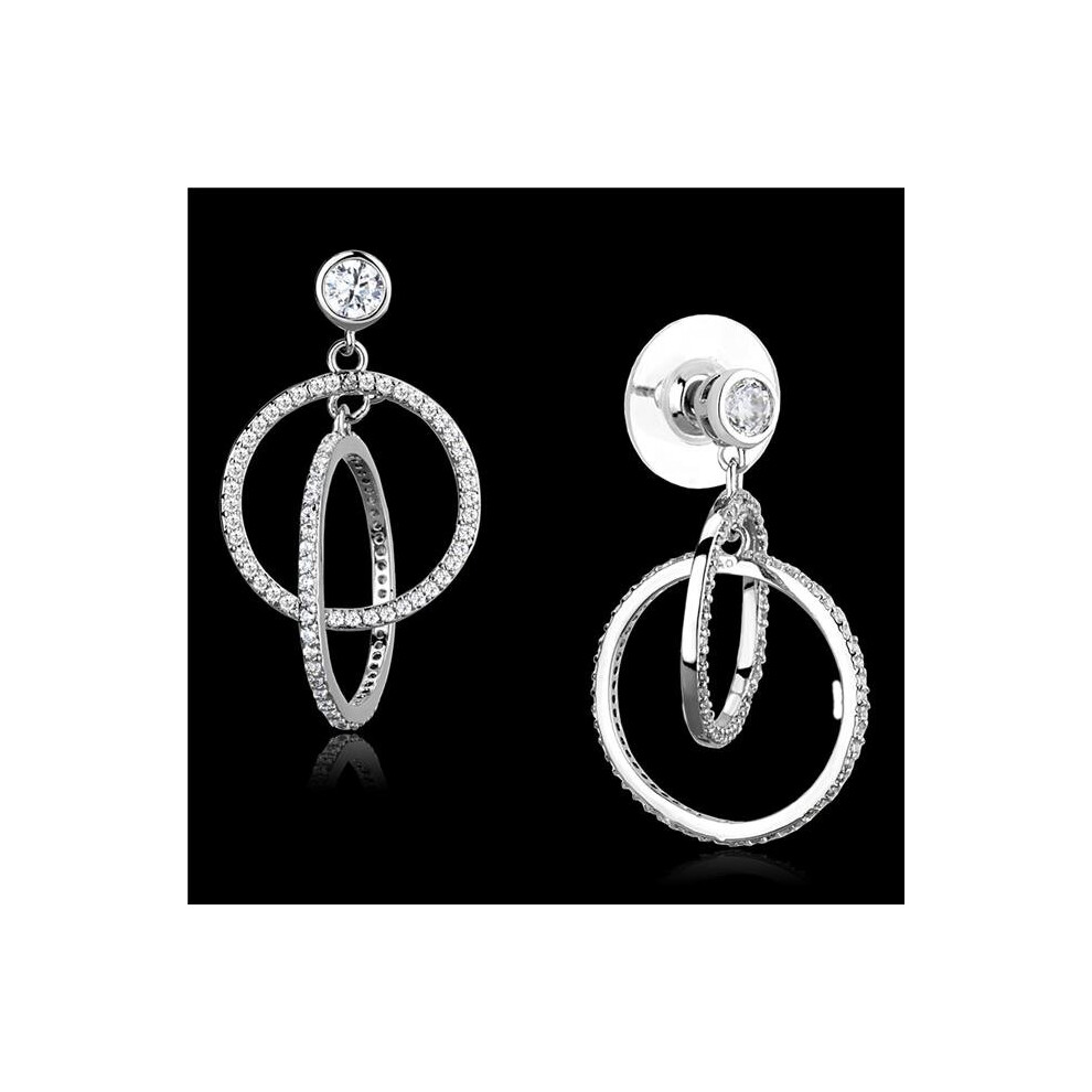 Alamode TS294 Women Rhodium 925 Sterling Silver Earrings with AAA Grade CZ in Clear-image-OPC-P969GYG-NEW