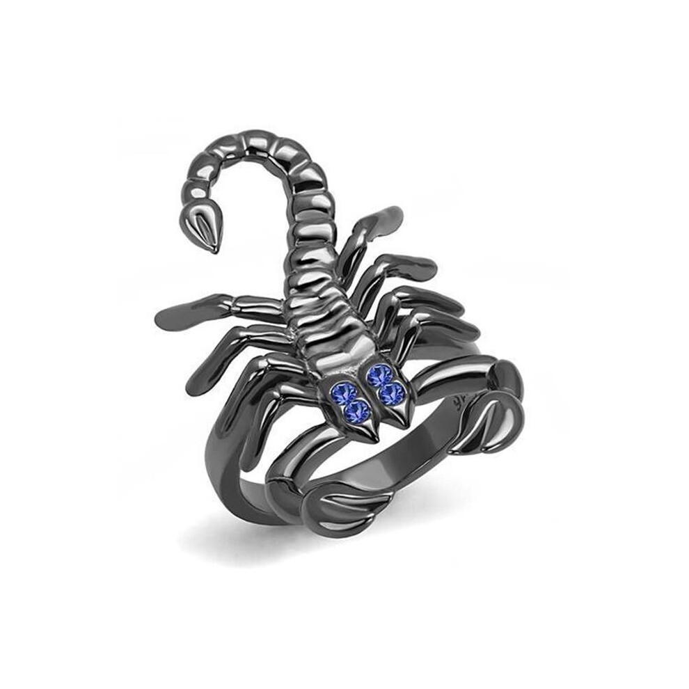 Photos - Ring Alamode TK3205-7 Women IP Light Black Stainless Steel  with Top Grade Crystal in Sapphire - Size 7