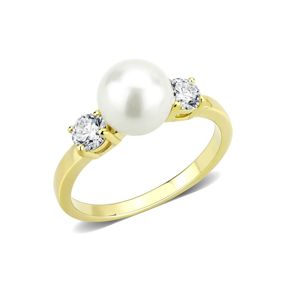 Alamode TK3567-6 Women IP Gold Stainless Steel Ring with Synthetic in White - Size 6-image-OPC-P969CDY-NEW