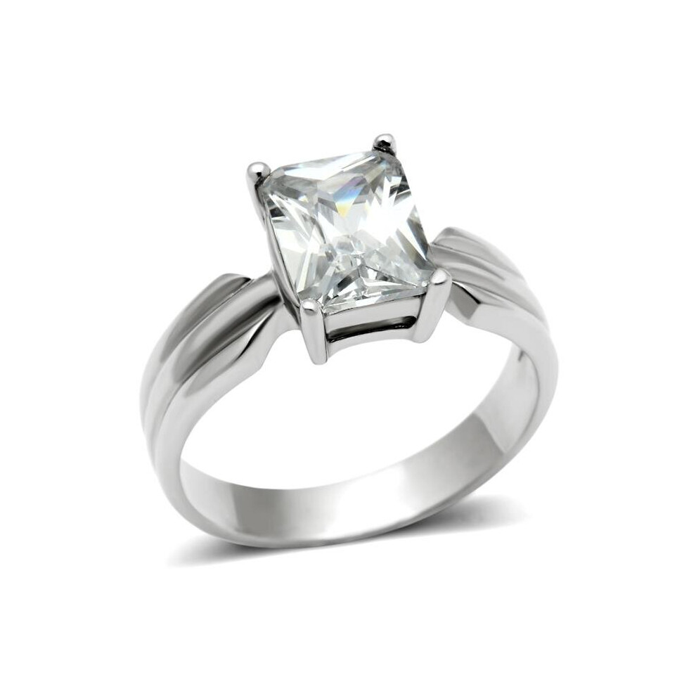 Photos - Ring Alamode TK391-6 Women High Polished Stainless Steel  with AAA Grade CZ in Clear - Size 6