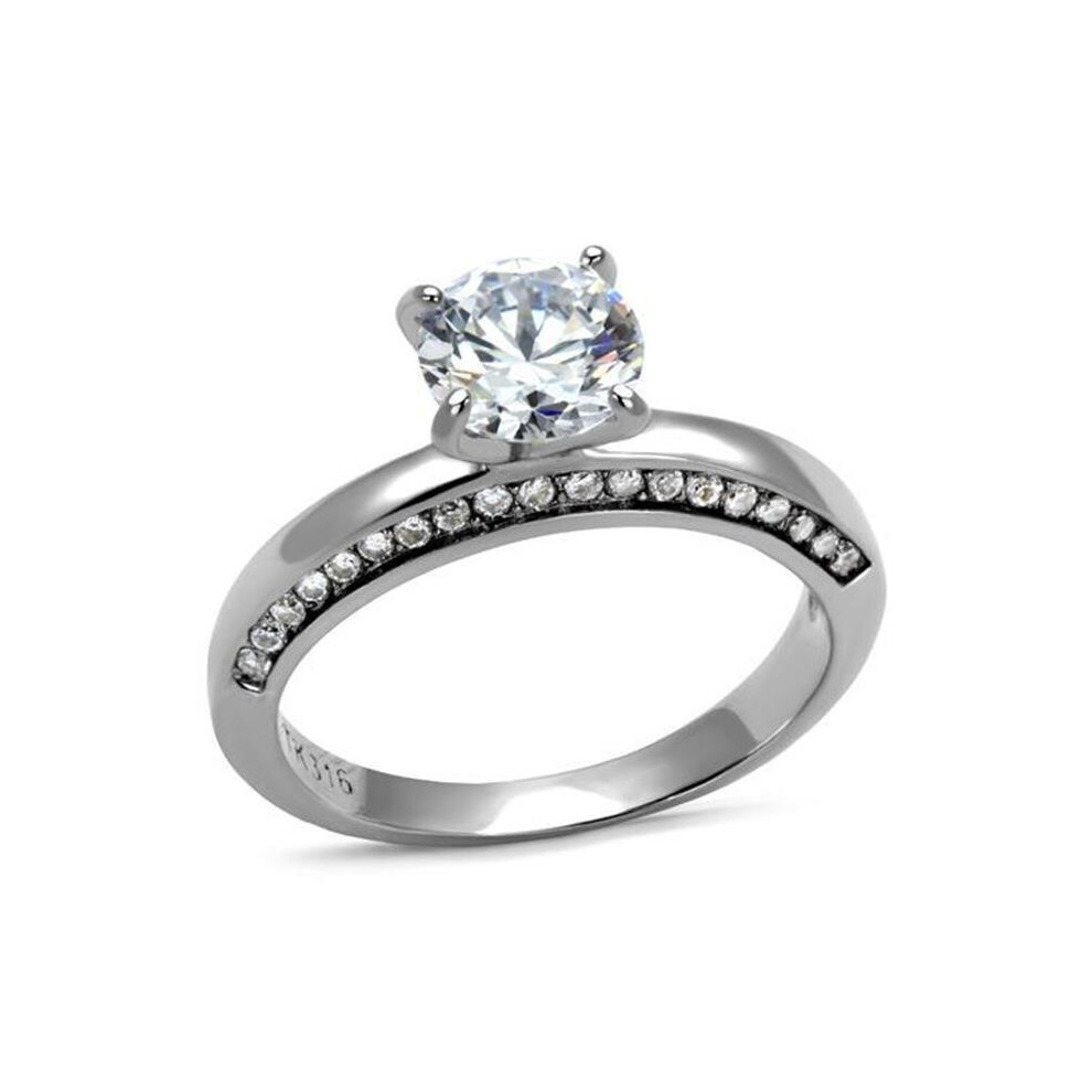 Photos - Ring Alamode TK2864-7 Women High Polished Stainless Steel  with AAA Grade CZ in Clear - Size 7