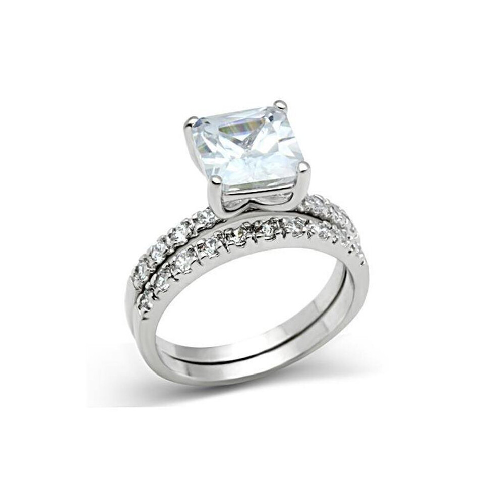 Photos - Ring Alamode 3W102-5 Women Rhodium Brass  with AAA Grade CZ in Clear - Size 5