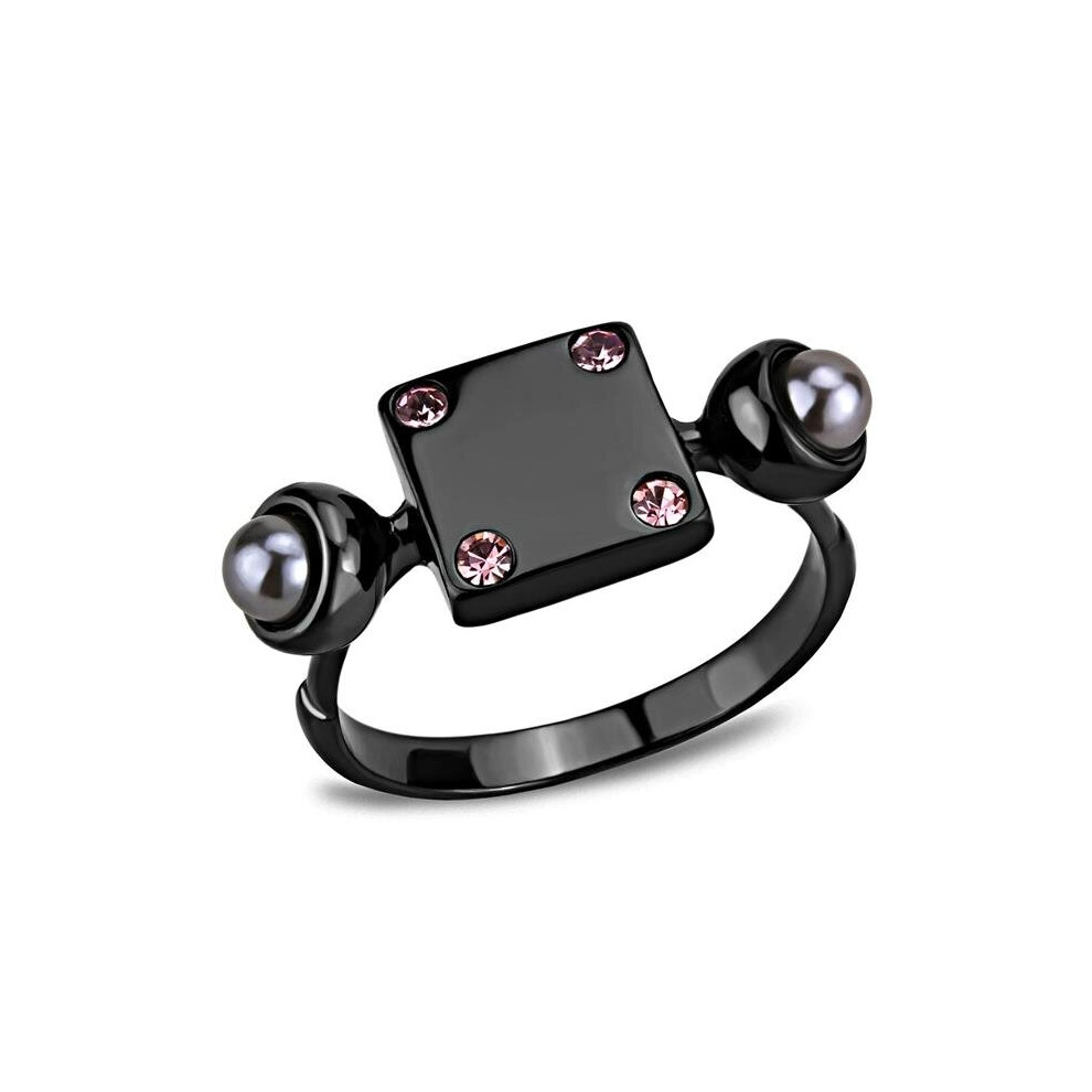 Alamode TK3513-7 Women IP Light Black Stainless Steel Ring with Synthetic in Gray - Size 7-image-OPC-P969MGK-NEW