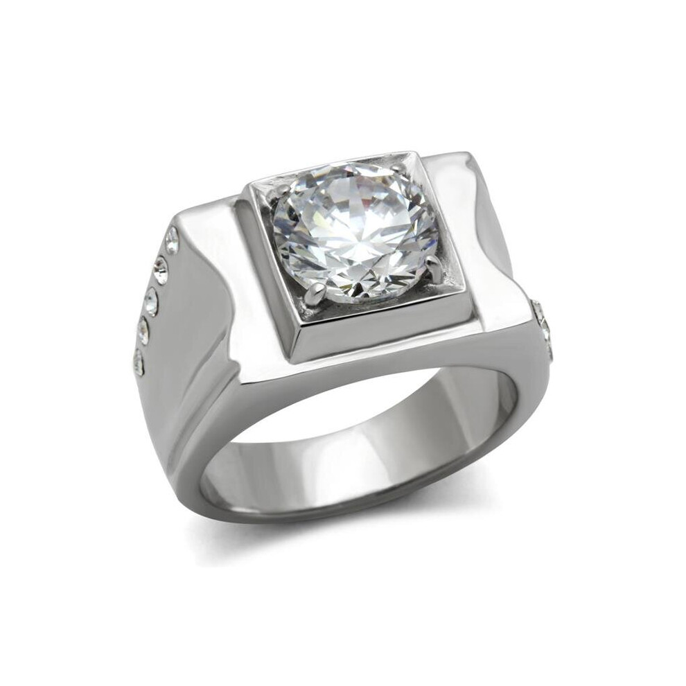 Alamode TK311-12 Men High Polished Stainless Steel Ring with AAA Grade CZ in Clear - Size 12-image-OPC-P969MPR-NEW