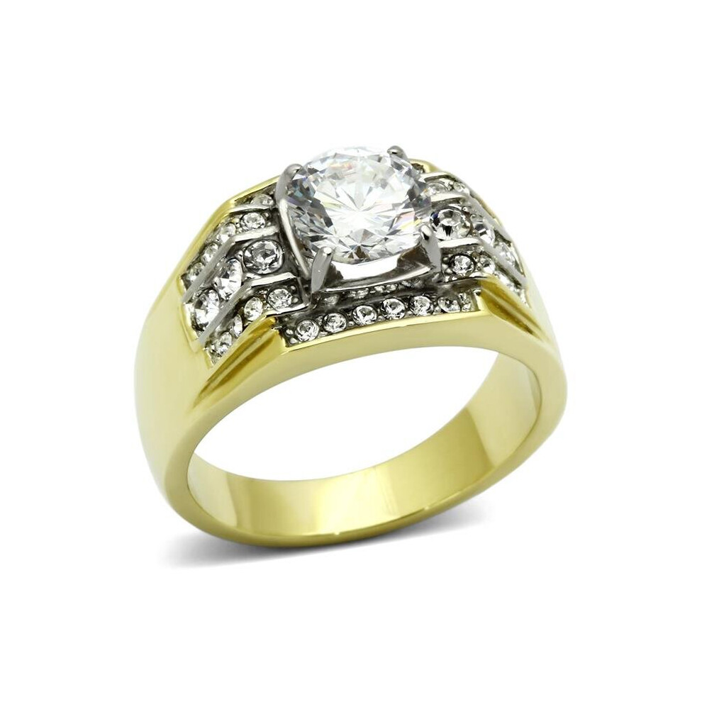 Photos - Ring Alamode TK736-13 Men Two-Tone IP Gold Stainless Steel with AAA Grade CZ in Clear - Size 13