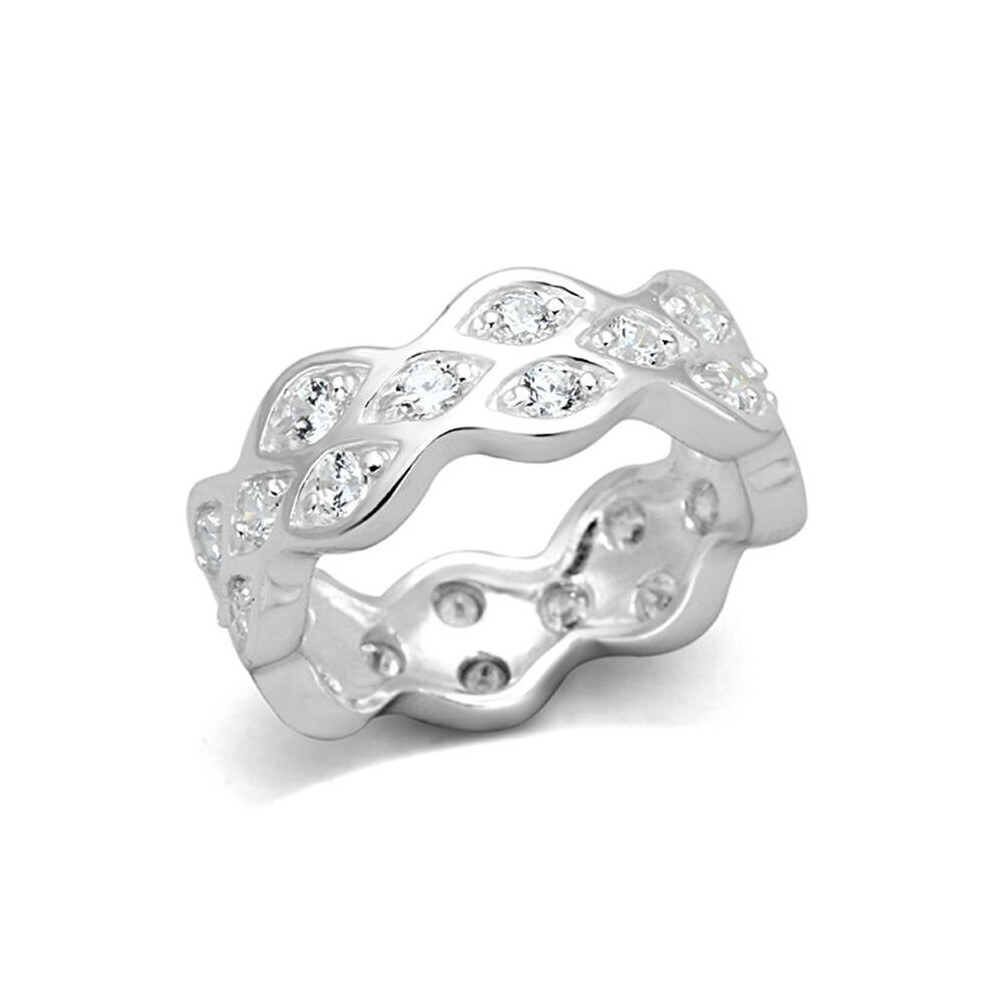 Photos - Ring Alamode LOS727-7 Women Rhodium 925 Sterling Silver  with AAA Grade CZ in Clear - Size 7