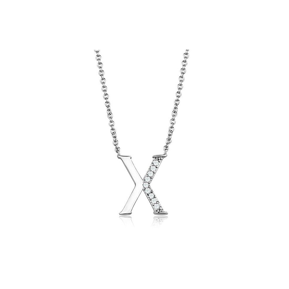 Photos - Pendant / Choker Necklace Alamode 3W1030-16Plus3 Women Rhodium Brass Chain Pendant with AAA Grade CZ in Clear - 16 & 3 in.