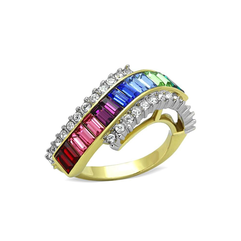 Photos - Ring Alamode TK1575-8 Women Two-Tone IP Gold Stainless Steel  with Top Grade Crystal in Multi Color - Size 8