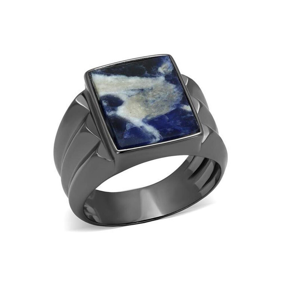 Photos - Ring Alamode TK3012-8 Men IP Light Black Stainless Steel  with Semi-Precious in Capri Blue - Size 8