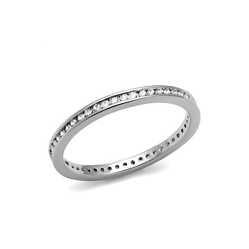 Photos - Ring Alamode 3W1241-8 Women Rhodium Brass  with AAA Grade CZ in Clear - Size 8