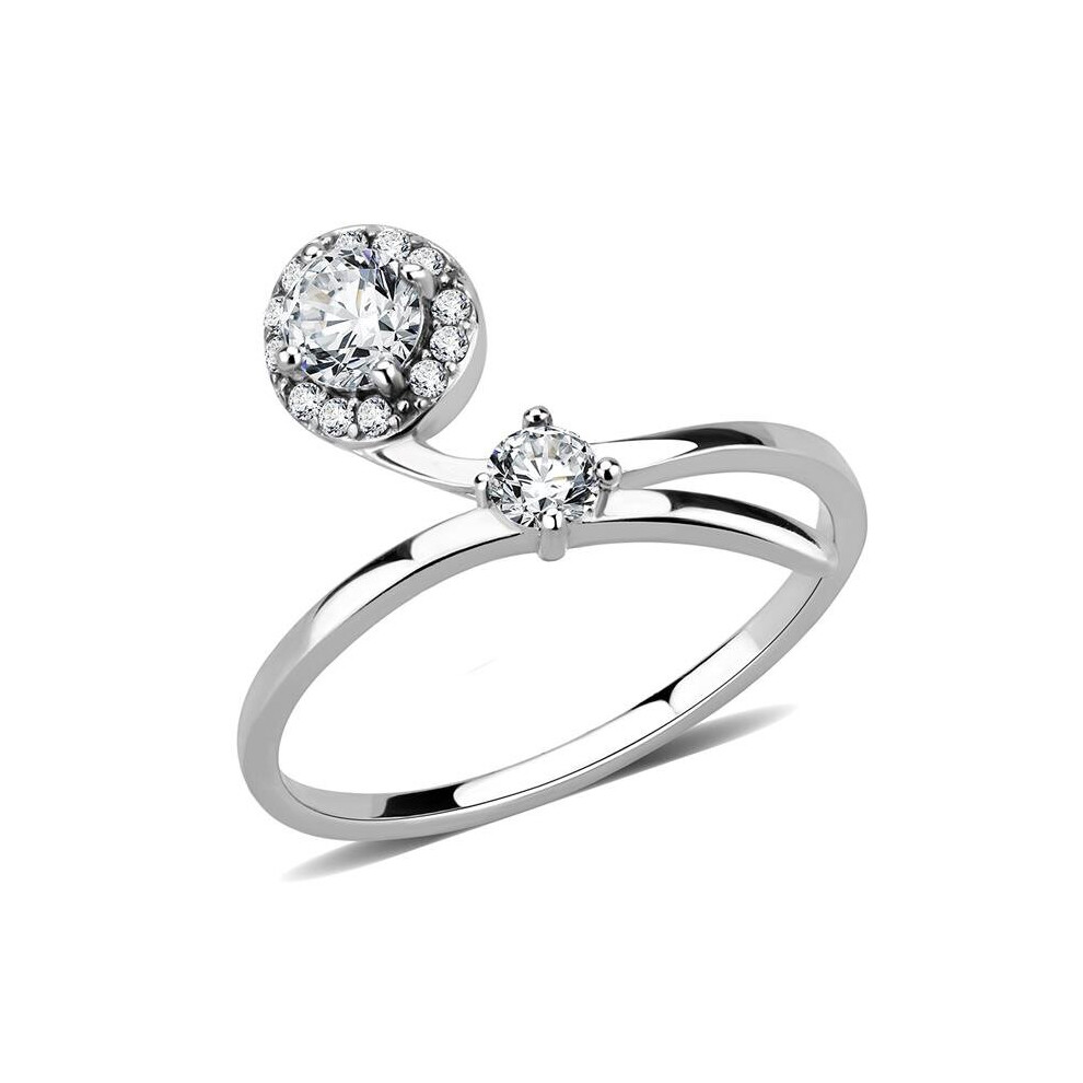 Photos - Ring Alamode DA260-8 Women High Polished Stainless Steel with AAA Grade CZ in Clear - Size 8