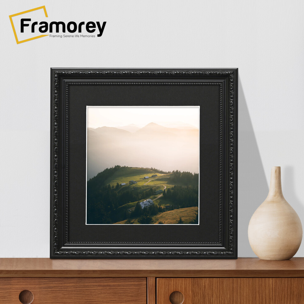 (Black With Black Mount, 8x8" Pic (10x10" Frame)) Square Size Black Picture Frame, Shabby Style Photo Frames, Wall Hanging Frames, Home Décor Frame With Multicolored Mount