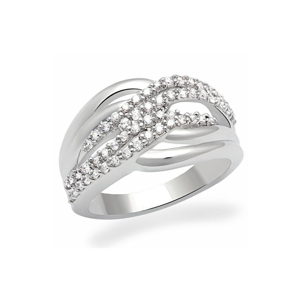 Photos - Ring Alamode LO2054-7 Women Rhodium Brass  with AAA Grade CZ in Clear - Size 7