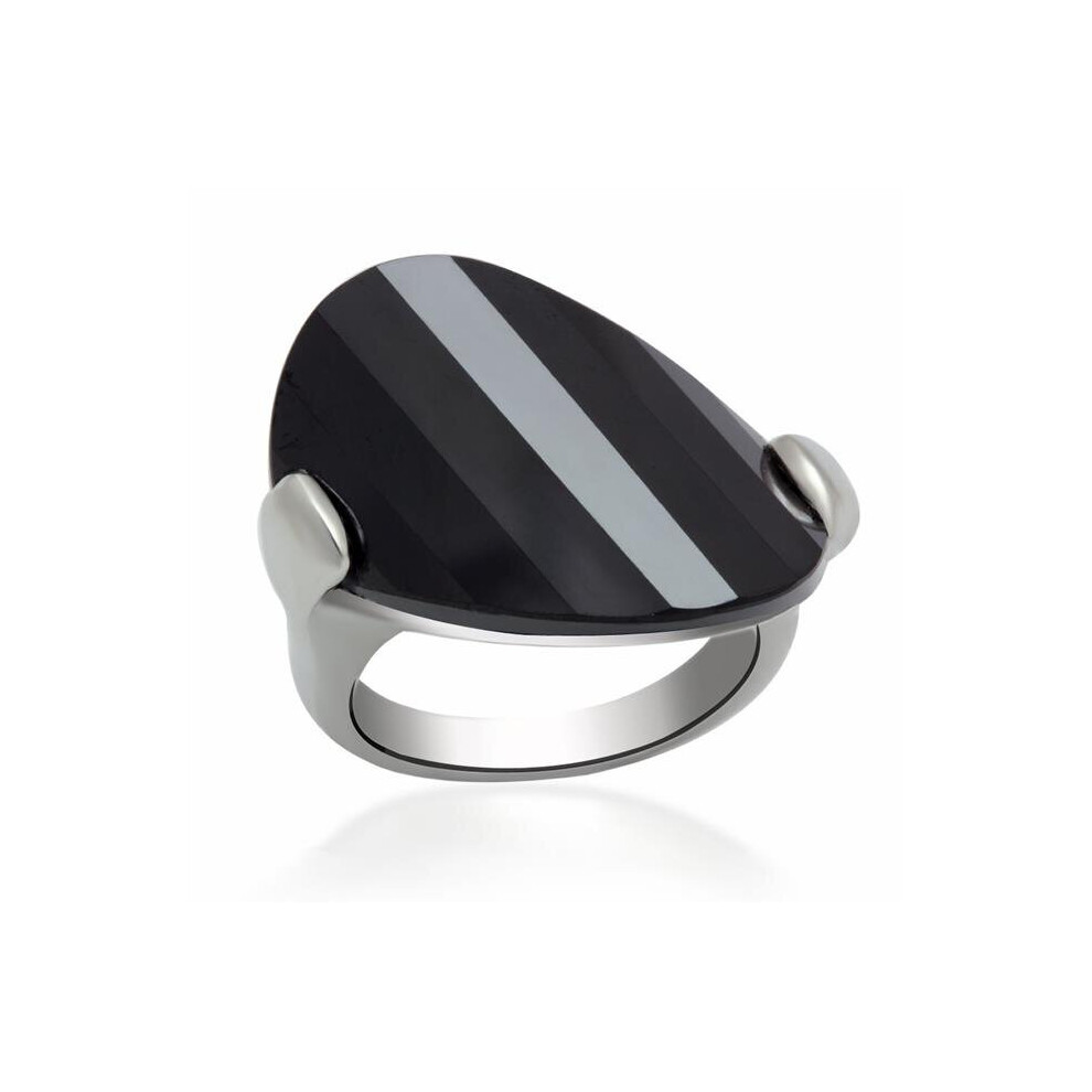 Photos - Ring Alamode LO2085-5 Women Rhodium Brass with AAA Grade CZ in Jet - Size 5