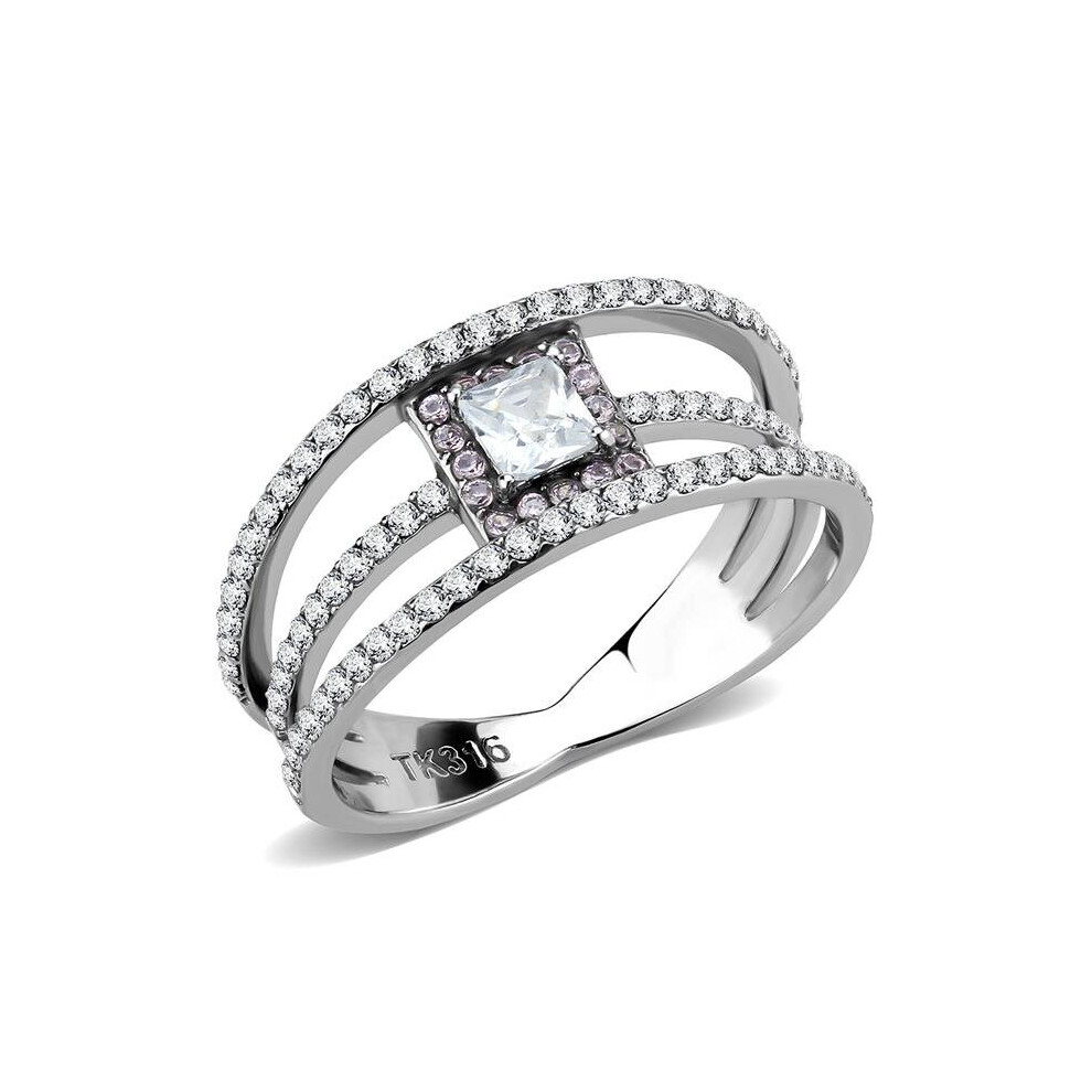 Photos - Ring Alamode DA257-6 Women High Polished Stainless Steel with AAA Grade CZ in Clear - Size 6