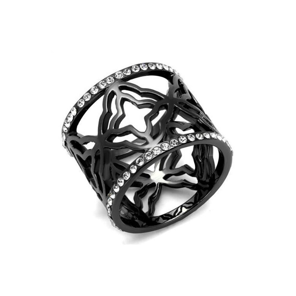 Photos - Ring Alamode TK2909-7 Women IP Light Black Stainless Steel  with Top Grade Crystal in Clear - Size 7