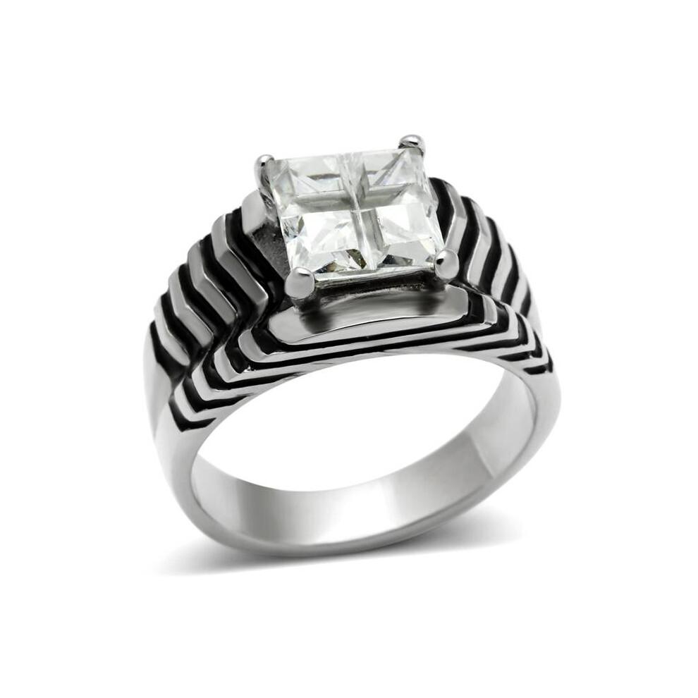 Photos - Ring Alamode TK393-8 Women High Polished Stainless Steel  with AAA Grade CZ in Clear - Size 8