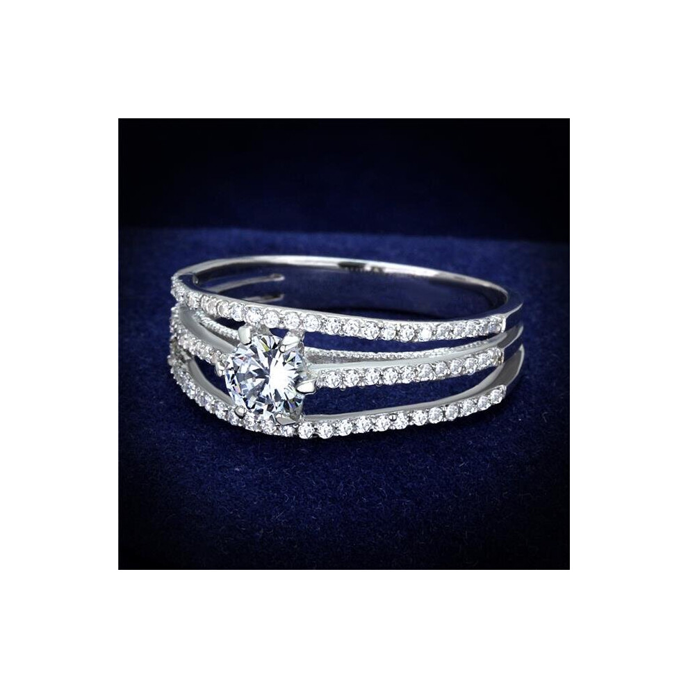 Alamode TS185-7 Women Rhodium 925 Sterling Silver Ring with AAA Grade CZ in Clear - Size 7-image-OPC-P96VPWJ-NEW