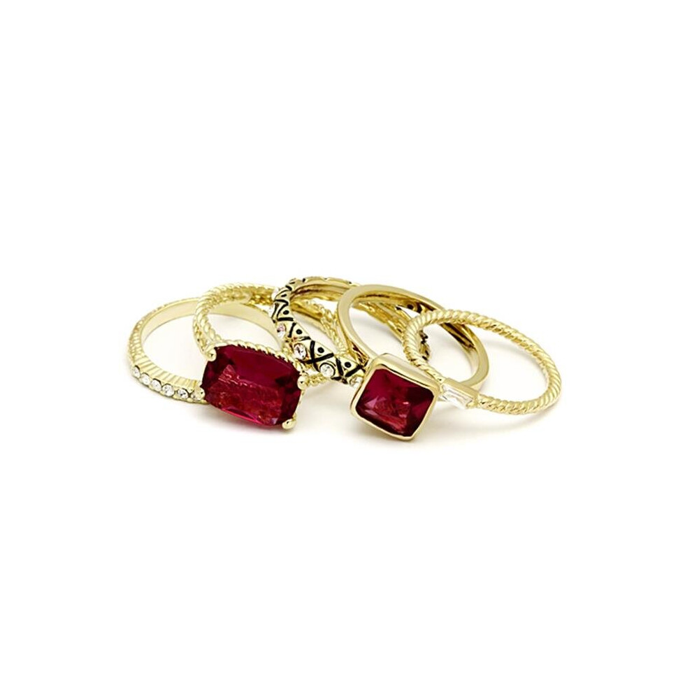Photos - Ring Alamode LO2548-5 Women Gold Brass  with Synthetic in Ruby - Size 5