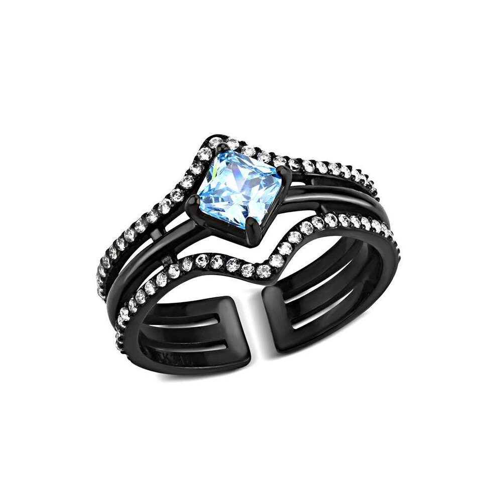 Photos - Ring Alamode TK3562-7 Women IP Black Stainless Steel  with AAA Grade CZ in Sea Blue - Size 7