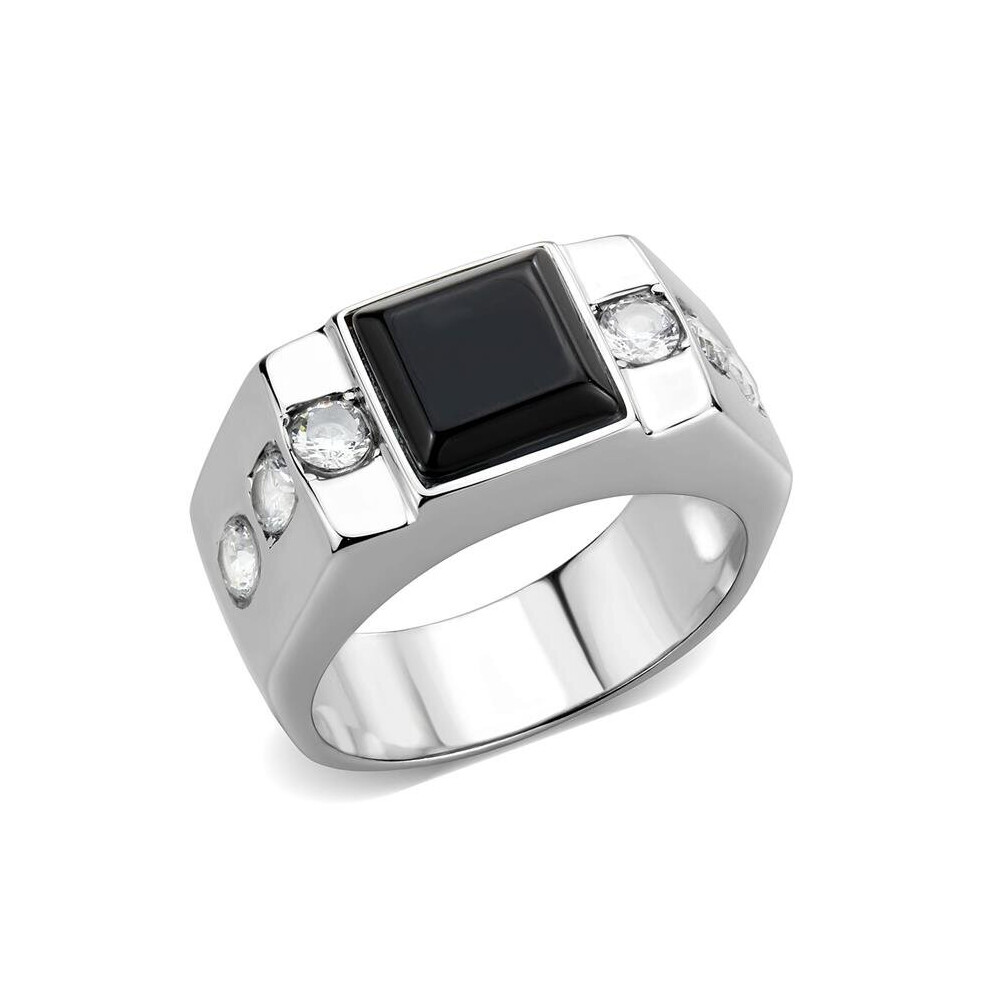 Photos - Ring Alamode TK3615-8 Men High Polished Stainless Steel  with Synthetic in Jet - Size 8