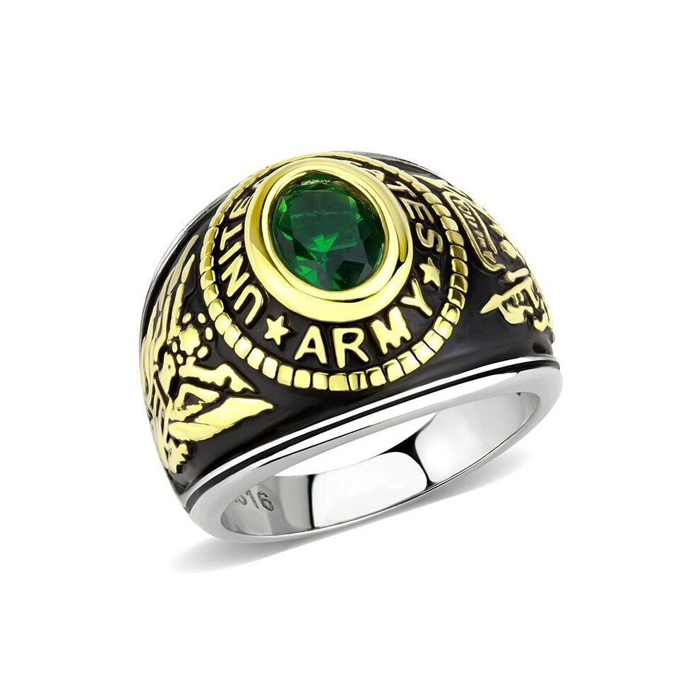 Photos - Ring Alamode TK3724-8 Unisex Two-Tone IP Gold Stainless Steel  with Synthetic in Emerald - Size 8