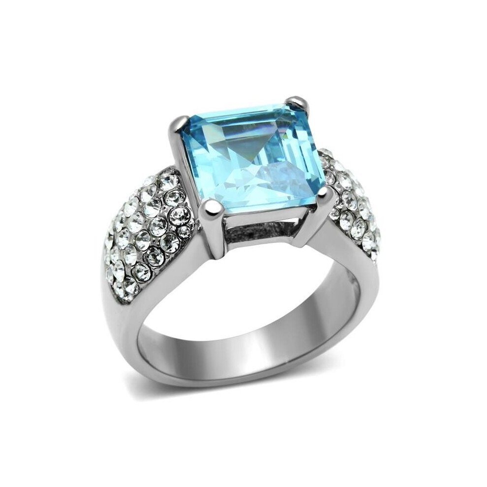Photos - Ring Alamode TK648-8 Women High Polished Stainless Steel  with Top Grade Crystal in Sea Blue - Size 8