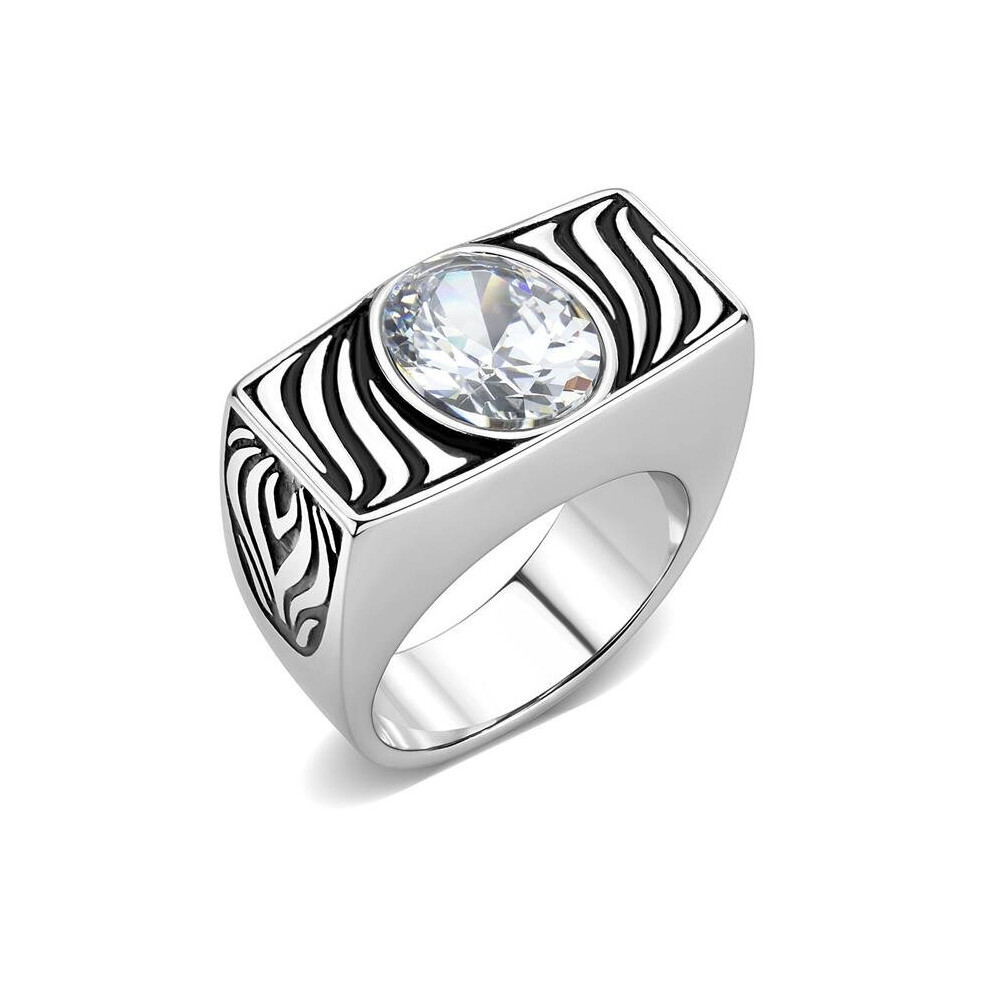 Photos - Ring Alamode TK3620-9 Men High Polished Stainless Steel  with AAA Grade CZ in Clear - Size 9
