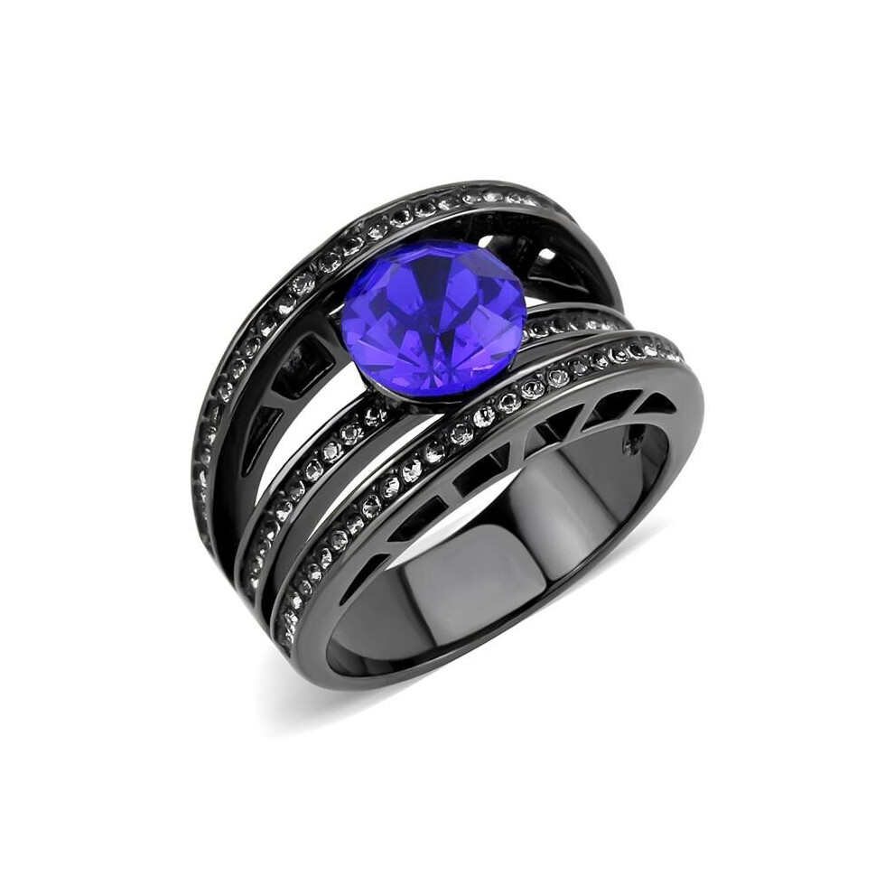 Photos - Ring Alamode TK3453-7 Women IP Light Black Stainless Steel  with Top Grade Crystal in Sapphire - Size 7