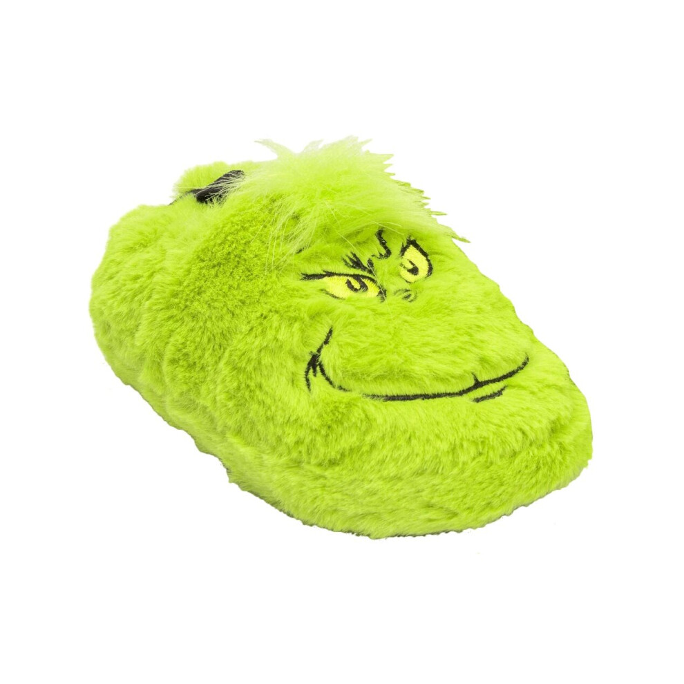 (12 UK Child-13 UK Child, Neon Green/Black) The Grinch Childrens/Kids Soft Slippers