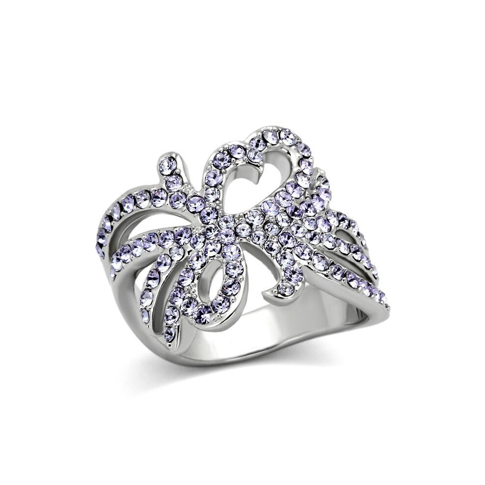 Photos - Ring Alamode TK869-6 Women High Polished Stainless Steel with Top Grade Crystal in Light Sapphire - Size 6