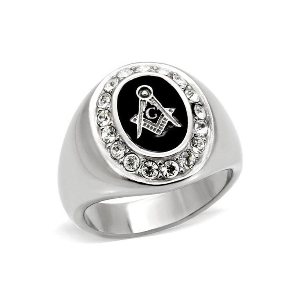Photos - Ring Men High Polished Stainless Steel  with Top Grade Crystal in Clear - Size 11