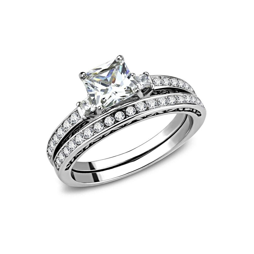Photos - Ring Women High Polished Stainless Steel with AAA Grade CZ in Clear - Size 5