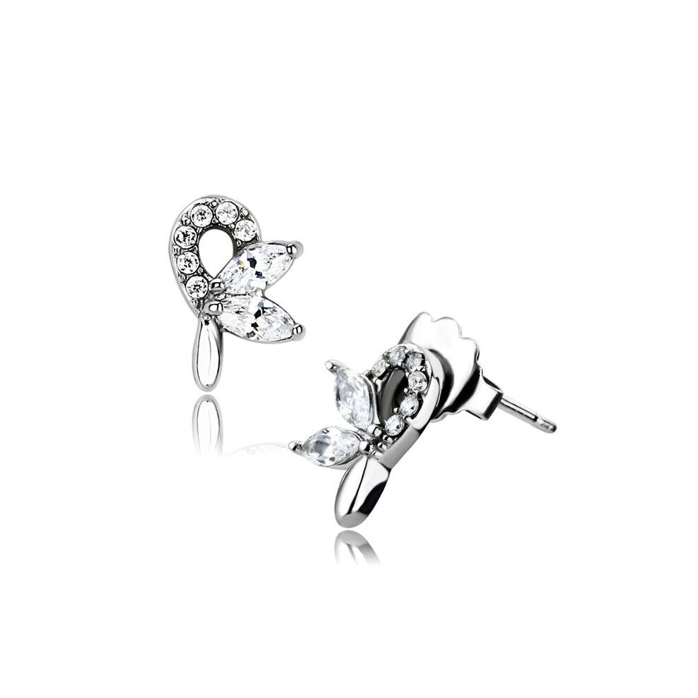 Photos - Earrings Alamode DA087 Women High Polished Stainless Steel  with AAA Grade CZ in Clear