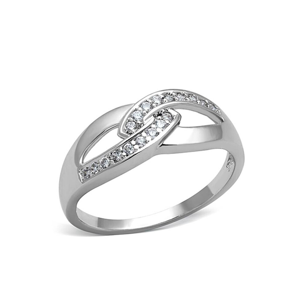 Photos - Ring Alamode 3W763-9 Women Rhodium Brass  with AAA Grade CZ in Clear - Size 9