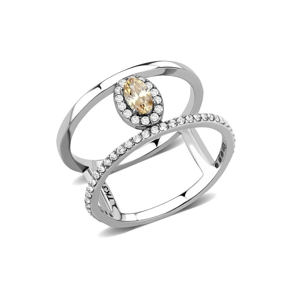 Photos - Ring Women High Polished Stainless Steel  with AAA Grade CZ in Champagne - Size 6