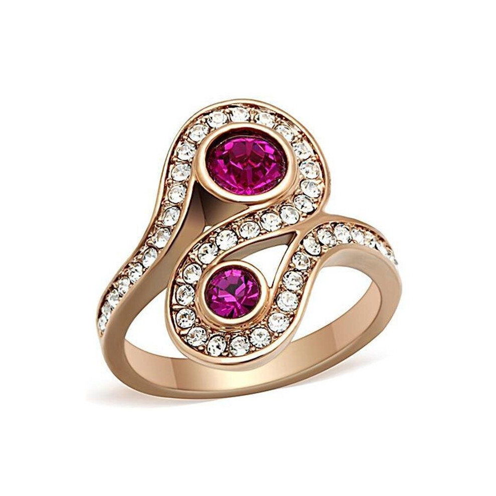 Photos - Ring Women IP Rose Gold Stainless Steel  with Top Grade Crystal in Fuchsia - Size 7