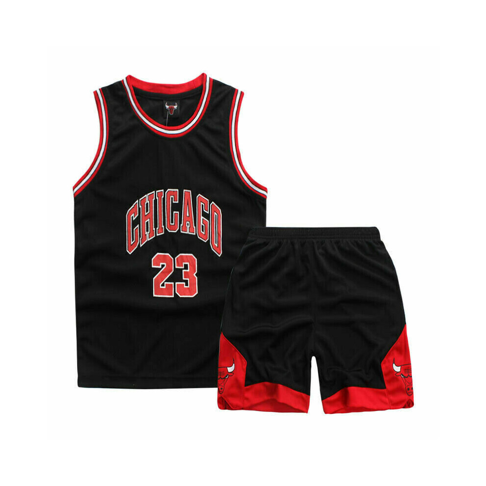 (Black CHICAGO Jordan Jersey, XS(6-7 Year)) Kids Basketball Kit Training Suit Shorts Shirt