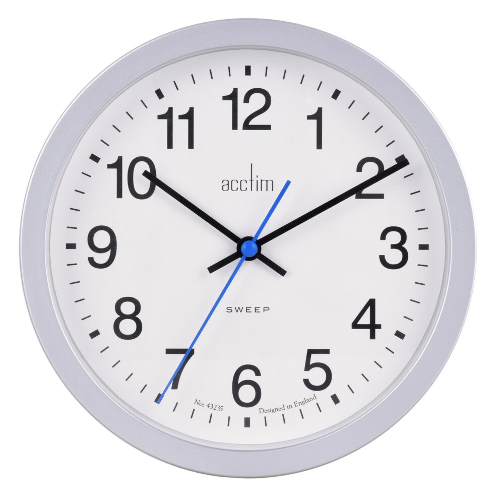 Acctim Bromham Silent Non Ticking Sweep Hand Clock in Silver 20cm