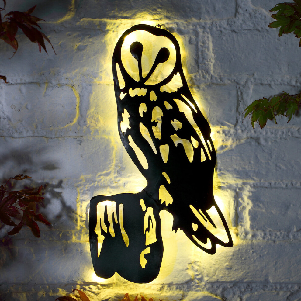 36cm Solar Power Metal Plaque Barn Owl Light | Outdoor Garden Wall Decoration Novelty